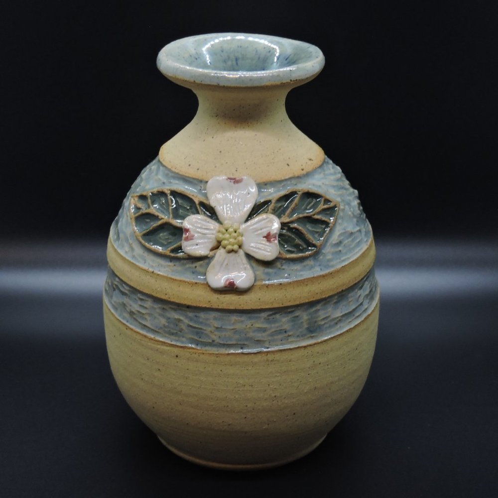 Stoneware Banded Glaze Magnolia Flower Vase Signed - Picture 2 of 15